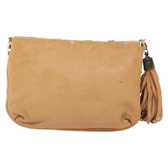 Jimmy Choo Studs Shoulder Bag Leather Beige Gold Auth - Picture 3 of 15